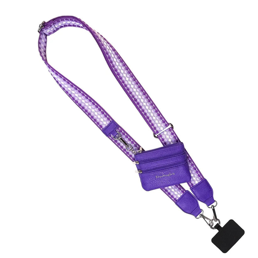 Save The Girls Clip & Go Strap with Zippered Pouch Purple Fun Dots