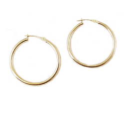 10K White Gold 30mm/2mm Tubular Hoop Earrings