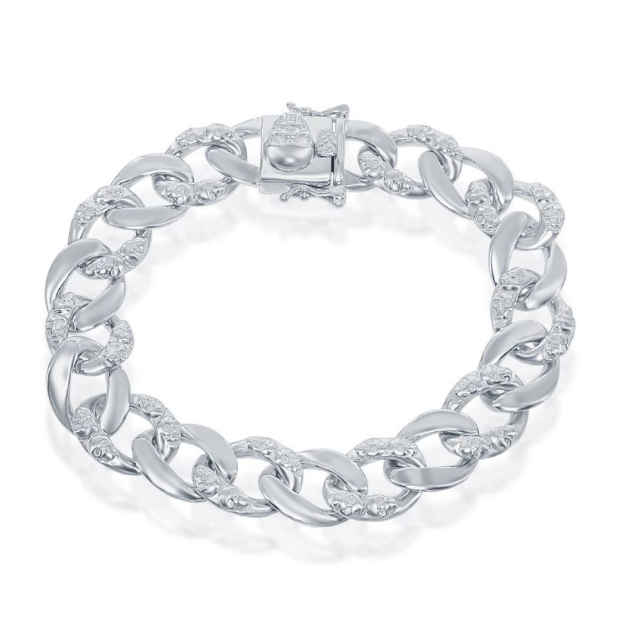 Sterling Silver 12mm Skull Cuban Link Bracelet