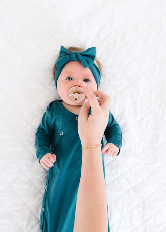 Copper Pearl Newborn Knotted Gown - Steel