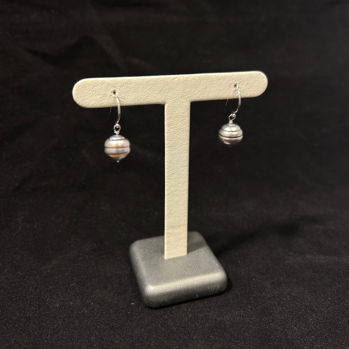 14K White Gold Grey South Sea Pearl Dangle Earrings
