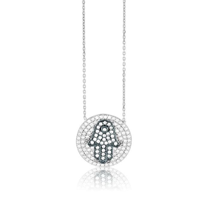 Sterling Silver Cubic Zirconia Hamsa Necklace