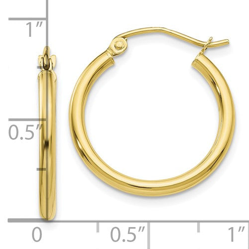 10K Yellow Gold 2mm Tube Hoop Earrings