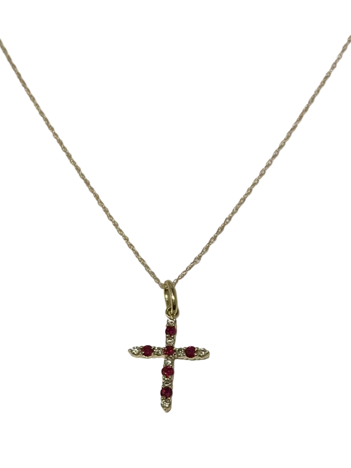 XP-1371-R 0K Yellow Gold Ruby/Diamond Cross Necklace