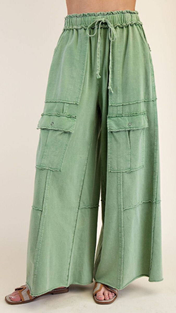 Soft Breeze Wide Leg Pants in Green Powder