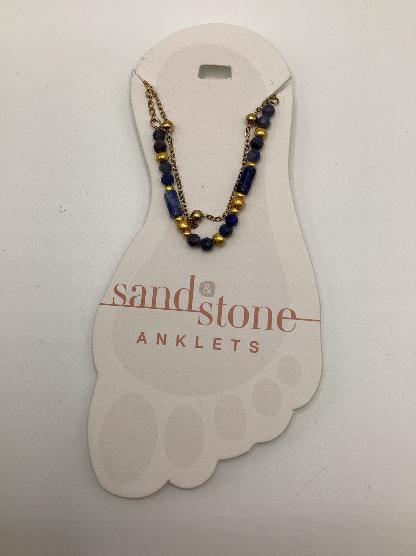 SS-ANKG43 Sand & Stone Gold Tone Duo Navy Ball Chain Anklet