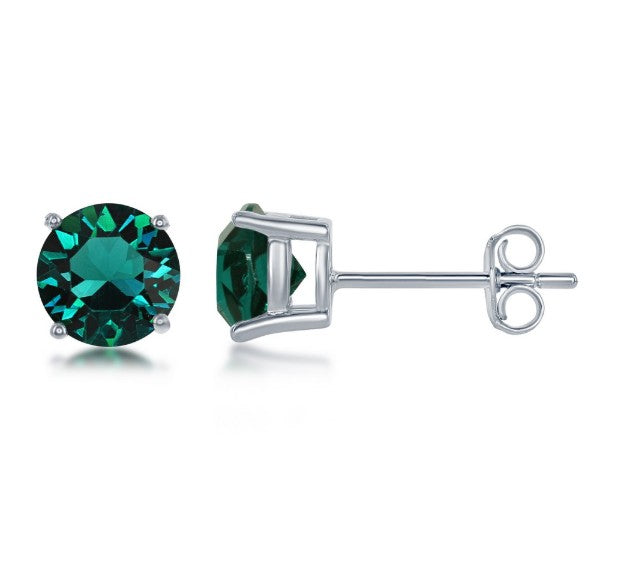 Sterling Silver 6mm Emerald May Birthstone Earrings