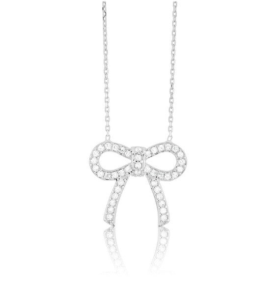 Sterling Silver Cubic Zirconia Bow Necklace - 18"
