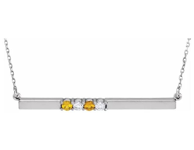Sterling Silver 4-Stone Family Bar Necklace