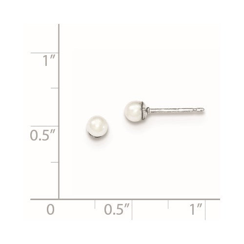 Sterling Silver Freshwater Pearl Round Stud Earrings - 3-4mm