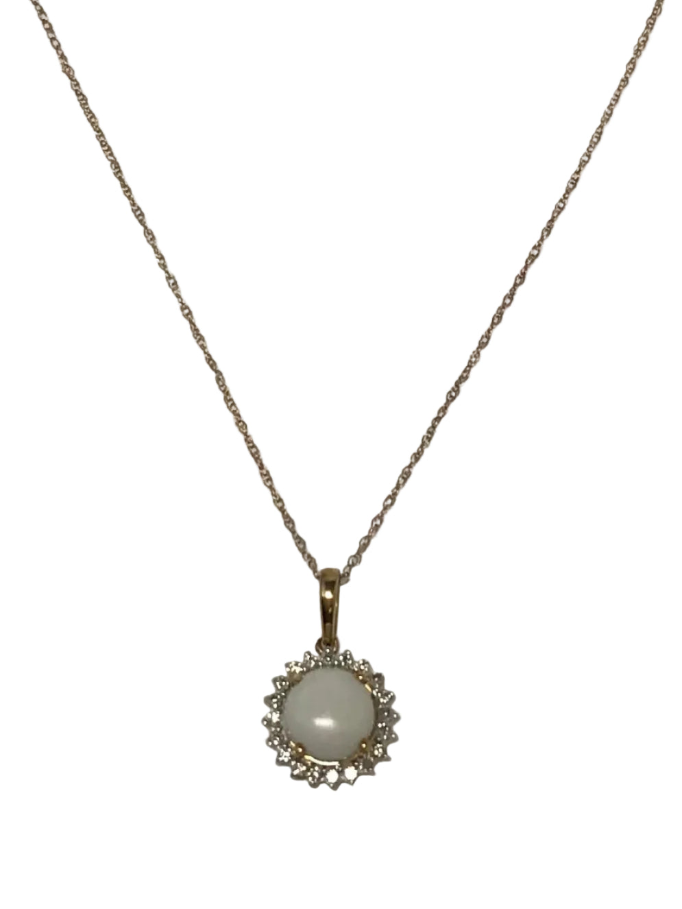 XP-1219-OP 10K Yellow Gold .16CTTW Diamond & Opal Necklace