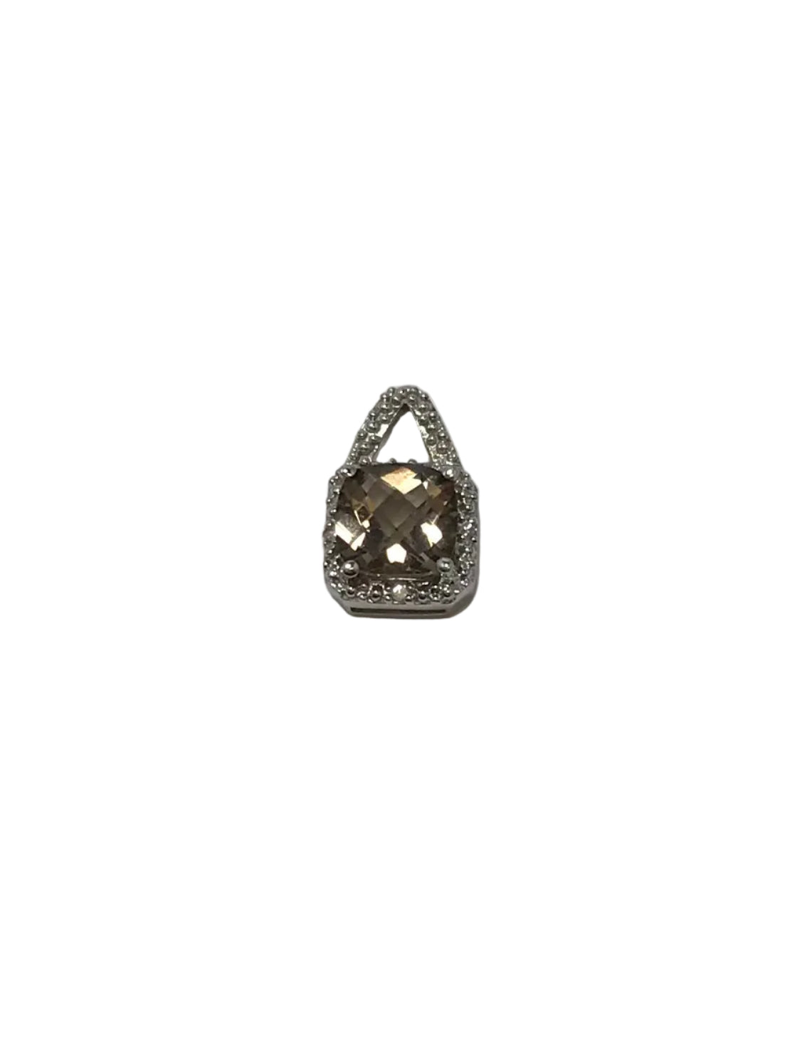RM2821W 14K White Gold .2cttw/ Cushion Cut Brown Stone Pendant