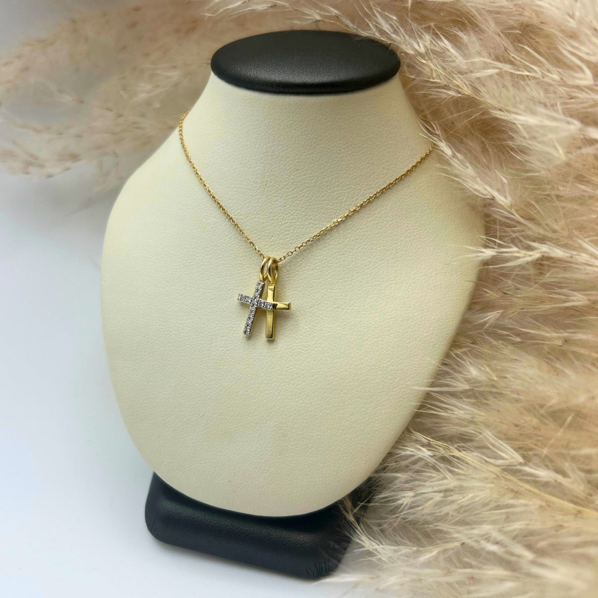 10K Yellow Gold .10CTTW Diamond Cross Necklace