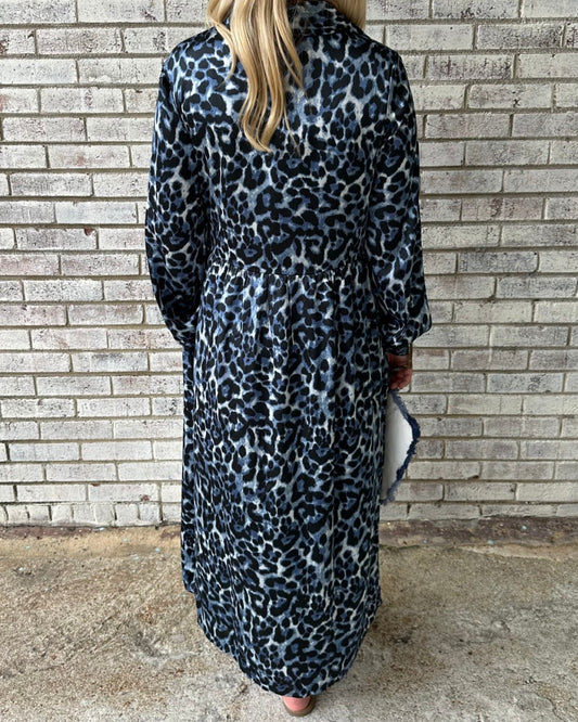 Myra Bag Palm Theory with Animal Print Maxi Dress in Twilight Navy