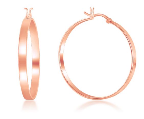 Sterling Silver Rose Gold Plated 4x35mm Hoop Earrings