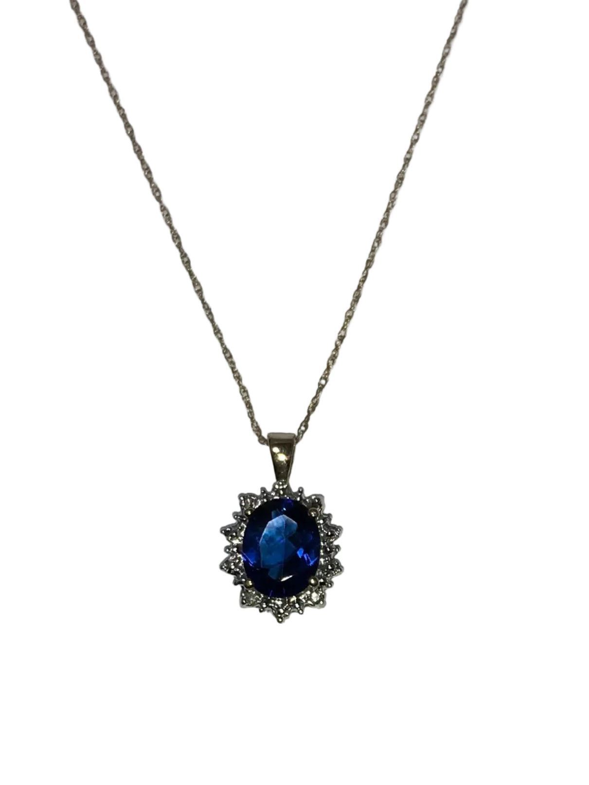XP-184-CBS-YG 10K Yellow Gold Created Blue Sapphire and 4 Diamond Pendant