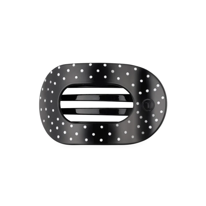 TT-FCM01-270 Teleties Black Polka Dot Party Medium Flat Round Hair Clip 0