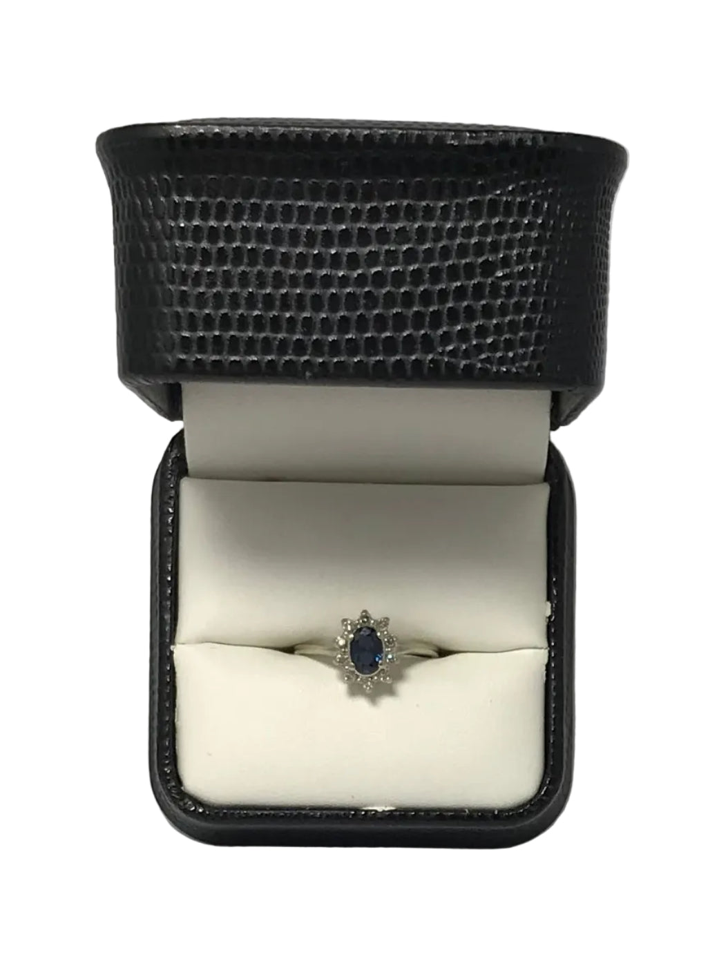 U 48064 10K White Gold .10CTTW Diamond/Blue Stone Ring