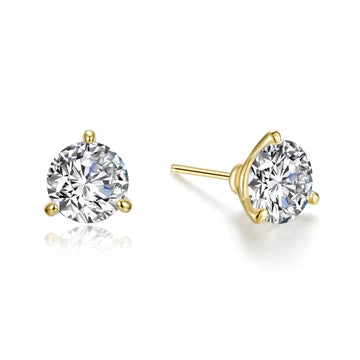 E0562CLP Lafonn Gold Plated Sterling Silver and Sterling Silver 3CTW 3 Prong Martini Stud Earrings
