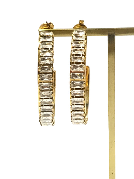 400018 Chansutt Pearls Large CZ Hoop Earrings Water Resistant 18k Plated Stainless Steel