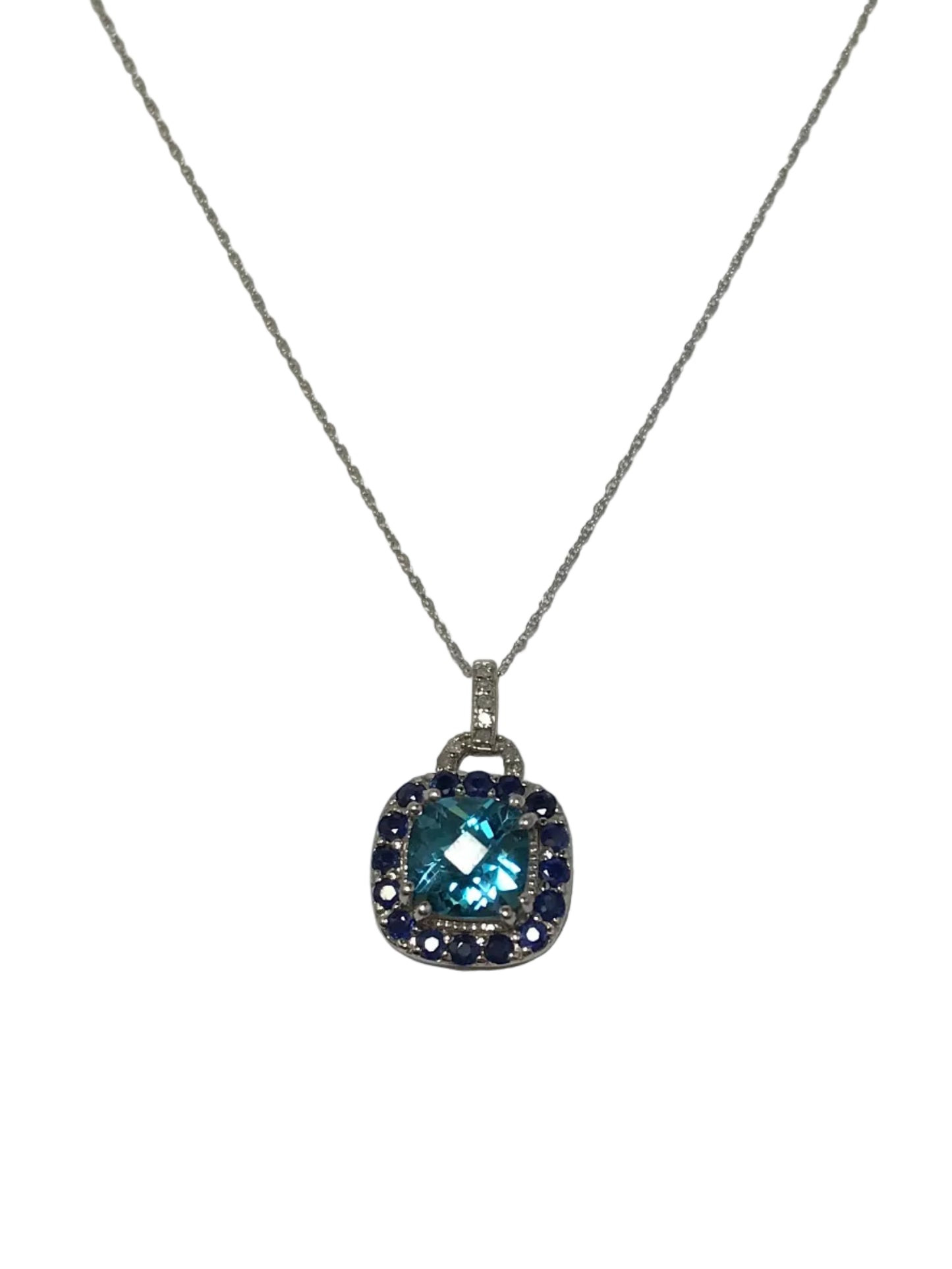 PB6250WBTSH 14K White Gold Blue Topaz/Sapphire/Diamond Necklace