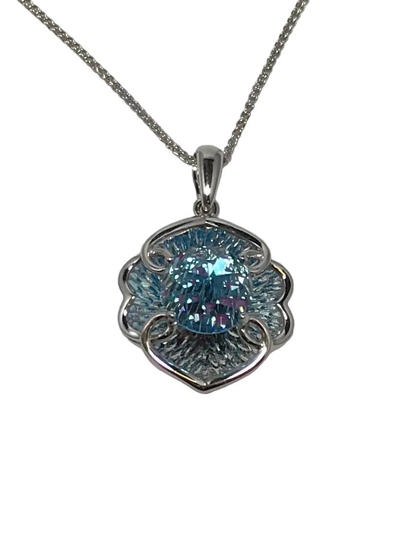 4819WBT 14K White Gold Galatea 10MM DavinChi Cut Blue Topaz Necklace