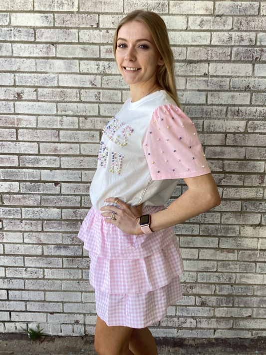 7877B-HR Grace & Emma He Is Risen Pearl White Top