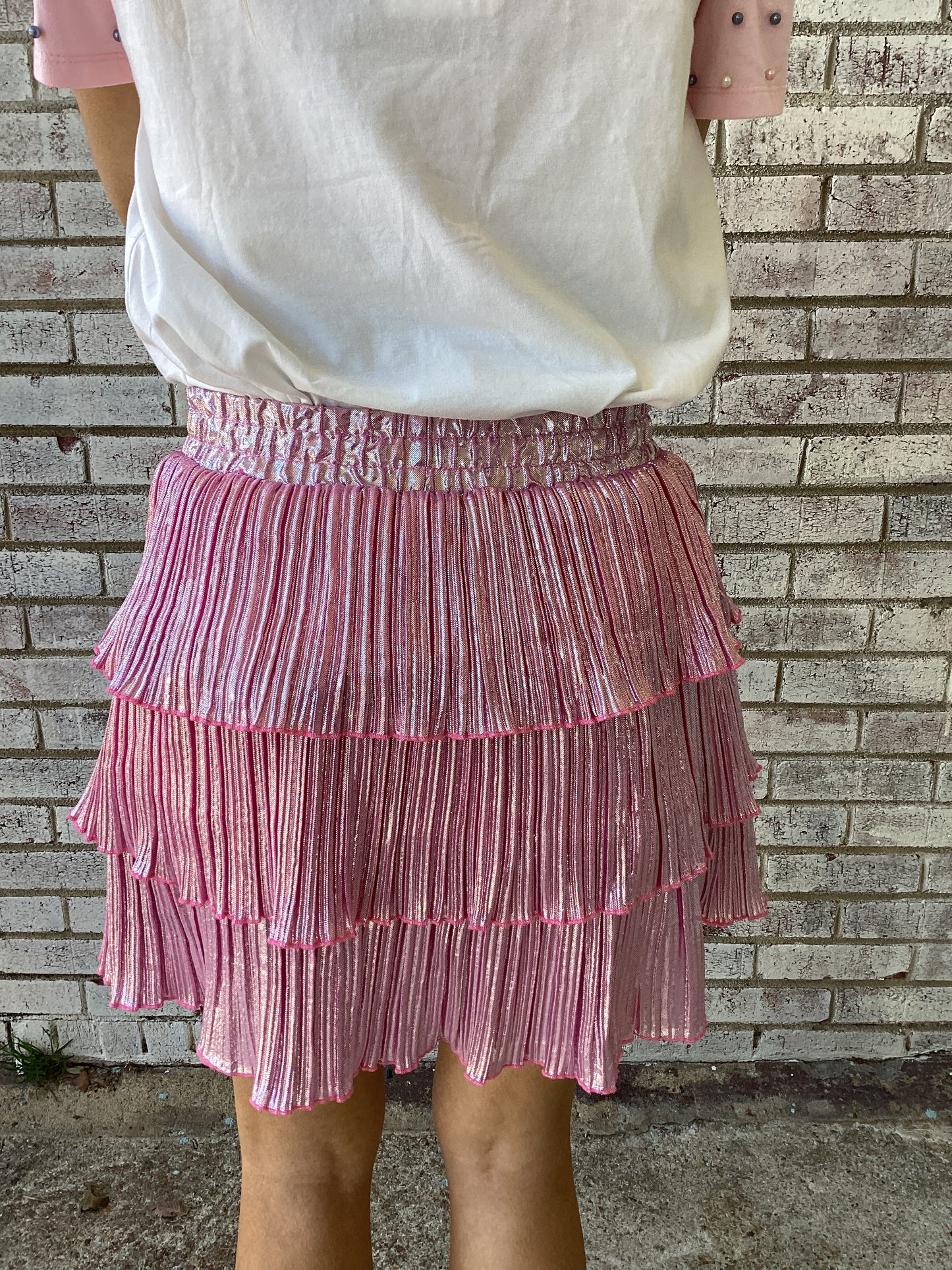 9117L-PK Grace & Emma Shimmer Ruffle Skirt with Shorts in Pink