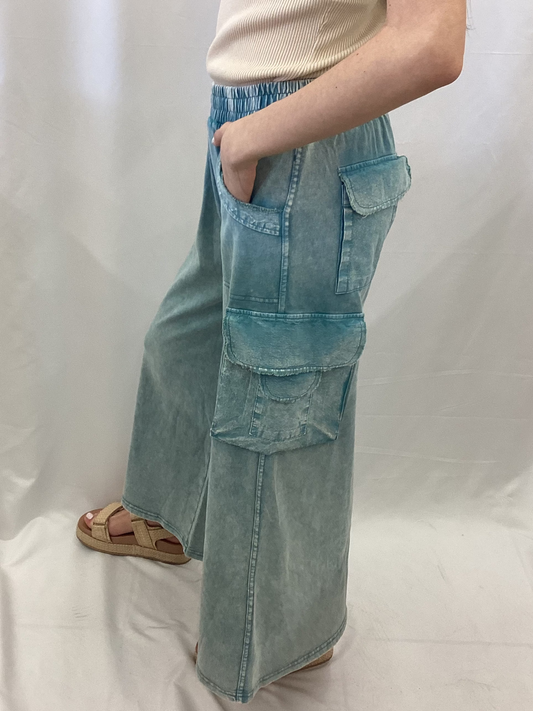 ED57779 Easel Faded Teal Washed Cargo Pants