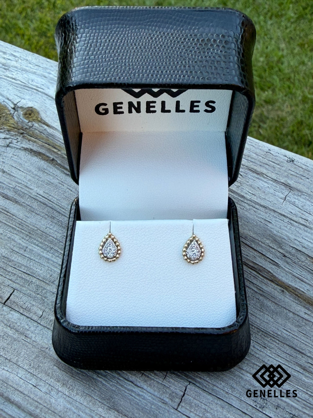 14K Yellow Gold .16CTTW Pear Natural Diamond Cluster Earrings 0