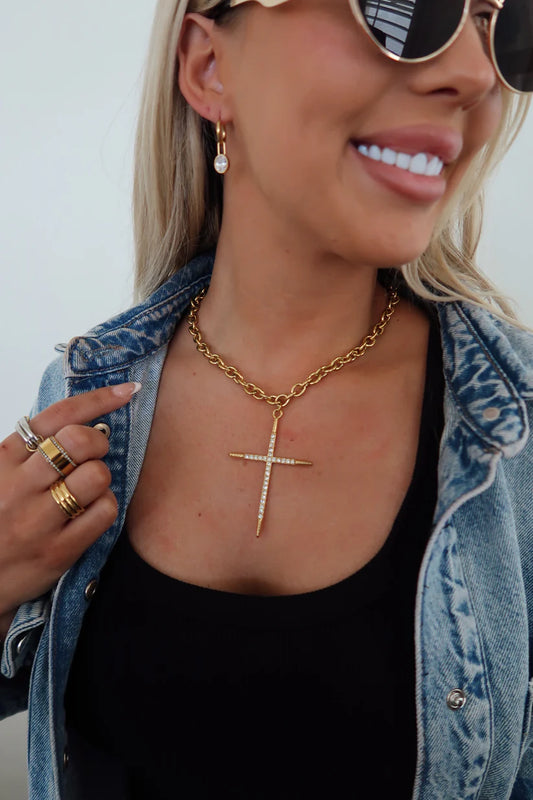 Waterproof 18K Stainless Steel Luxe Cross Neckace 18-20 Inch