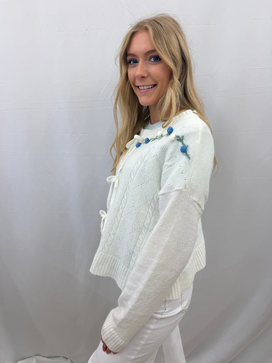 PP-0126-CRD-FLW Simply Southern Floral Tie Cardigan in Cream