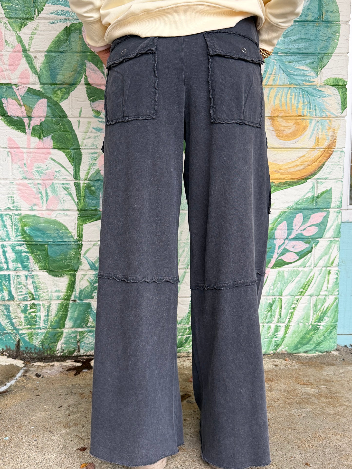 EB56987 Easel WASHED TERRY Ginny PANT BLACK