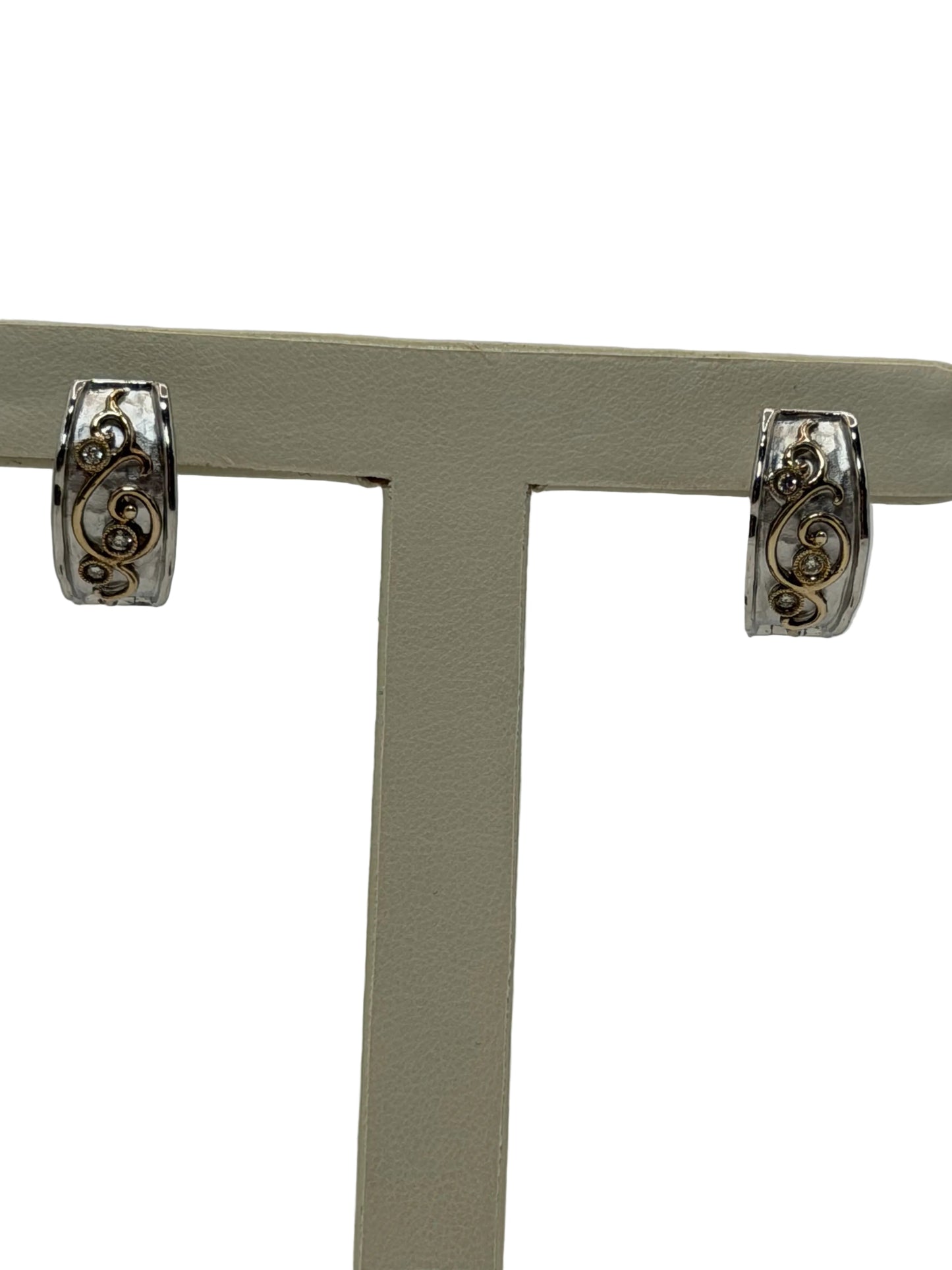 EG11133MX5JJ Sterling Silver Earrings with 18k Gold Vine Design .09CTTW Natural Diamonds
