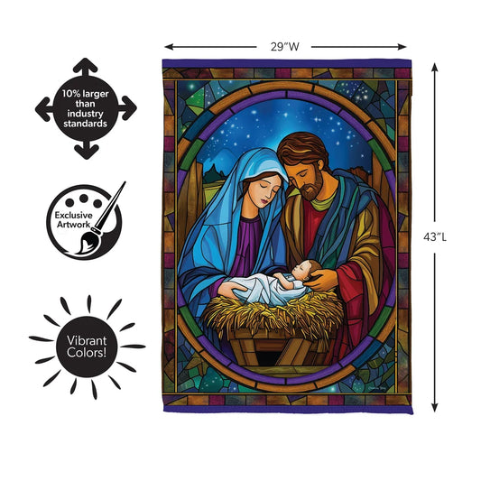 SXYGQGF26 Evergreen Stained Glass Holy Night Suede House Flag 0