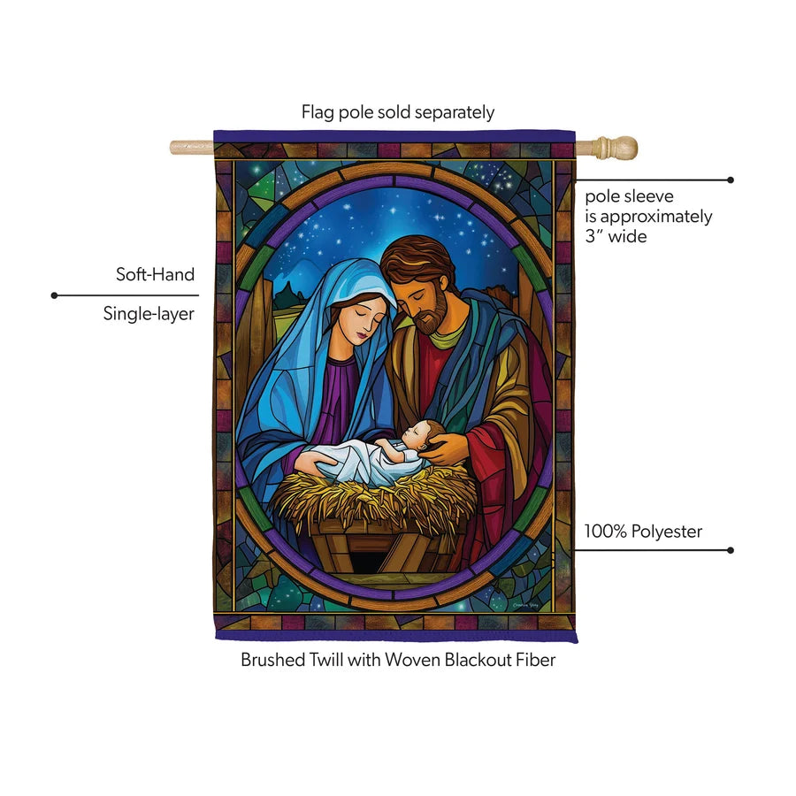 SXYGQGF26 Evergreen Stained Glass Holy Night Suede Garden Flag 0