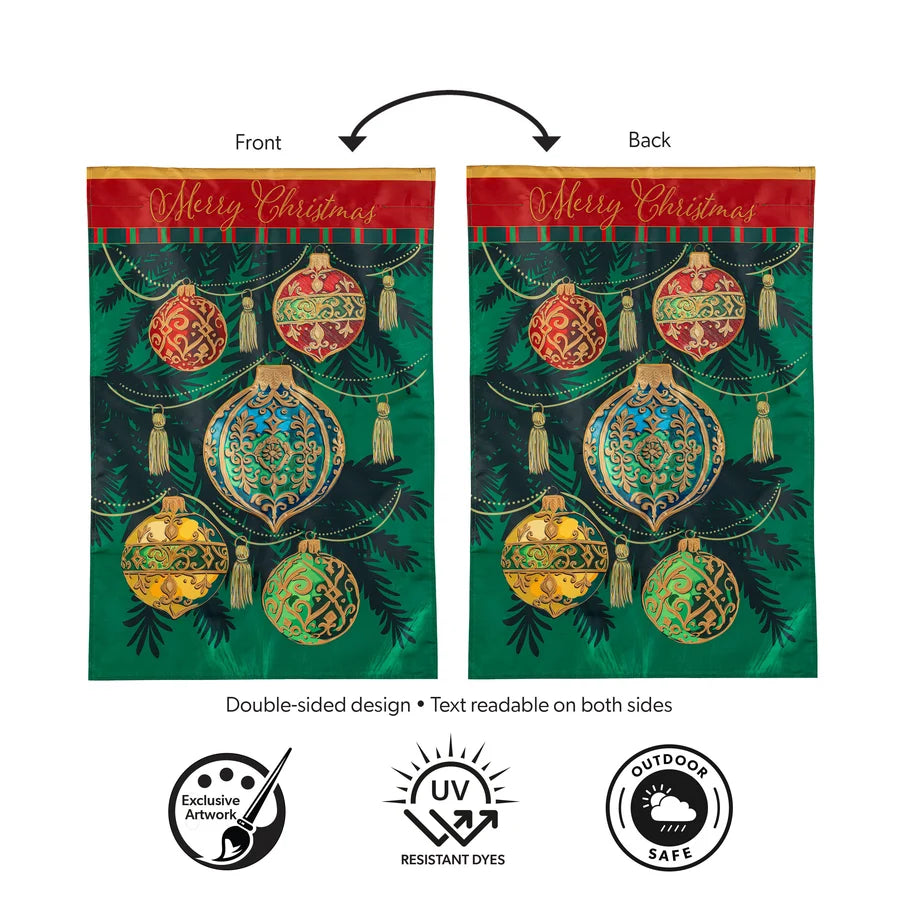 AP7CKGF26 Evergreen Merry Christmas Ornaments Applique Garden Flag 0