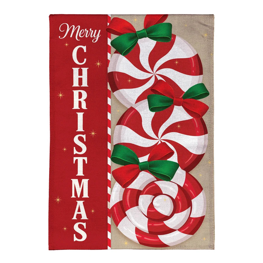 BFXKCGF26 Evergreen Peppermint Wishes Burlap Garden Flag 0