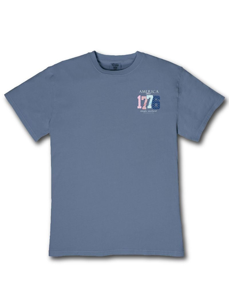 MINWASH-AMERICA-OVRCST Simply Southern "America since 1776" T-Shirt Blue