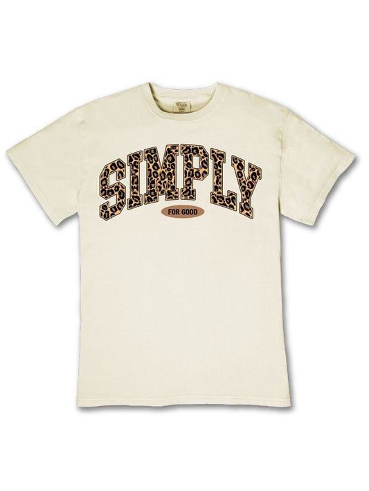 S4G-LEOPARDLOGO-BONE Simply Southern Leopard Simply Logo T-Shirt
