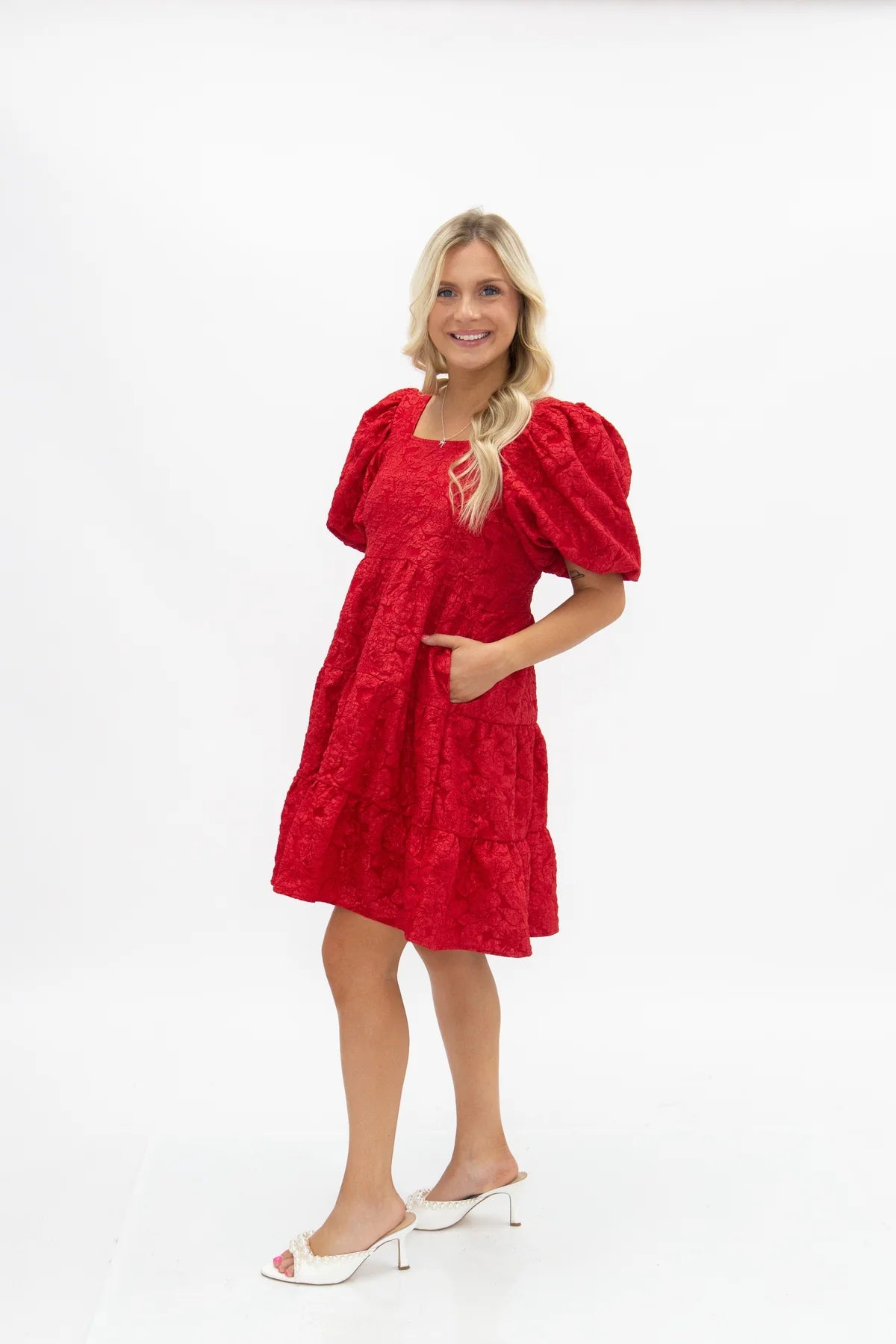 7982B-DR Grace + Emma Dolly Doll Jacquard Dress Dark Red 0