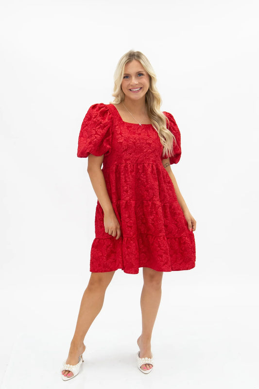 7982B-DR Grace + Emma Dolly Doll Jacquard Dress Dark Red 0
