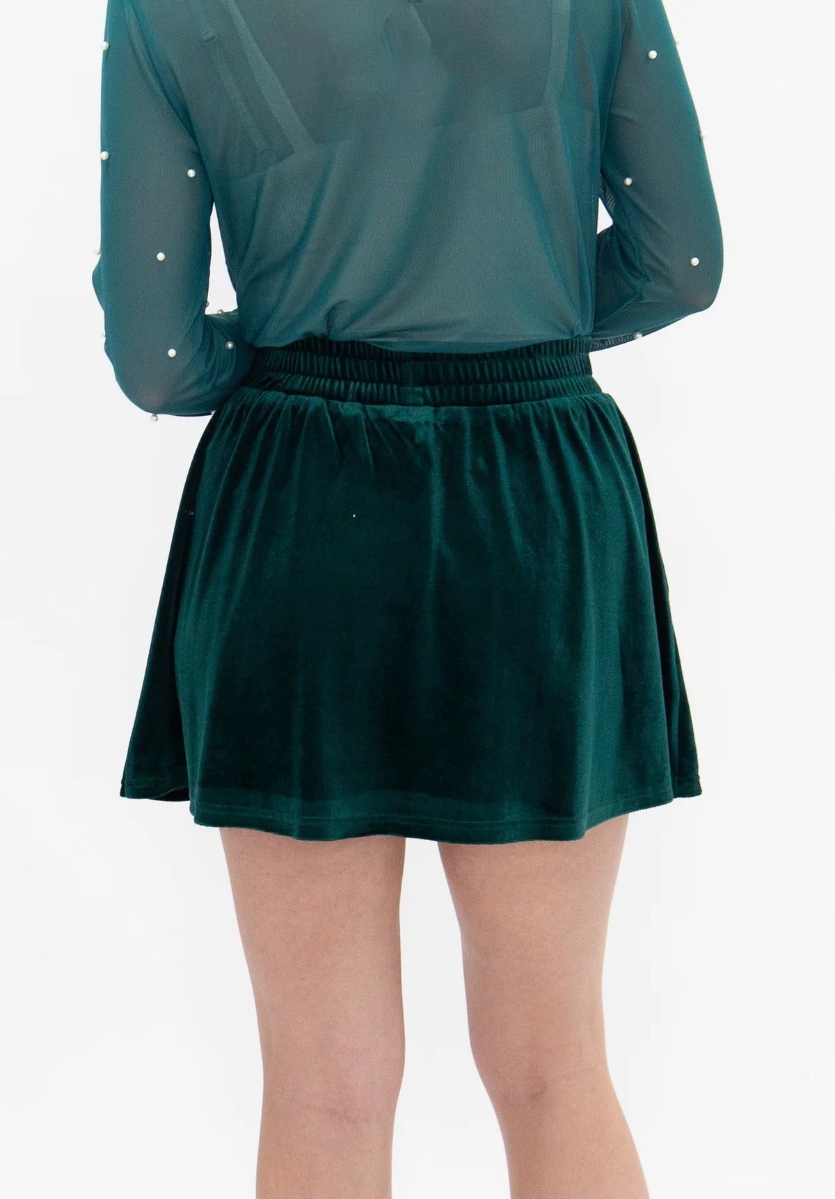 9273L-BK Grace + Emma Velvet Skort with Pearl Details 0