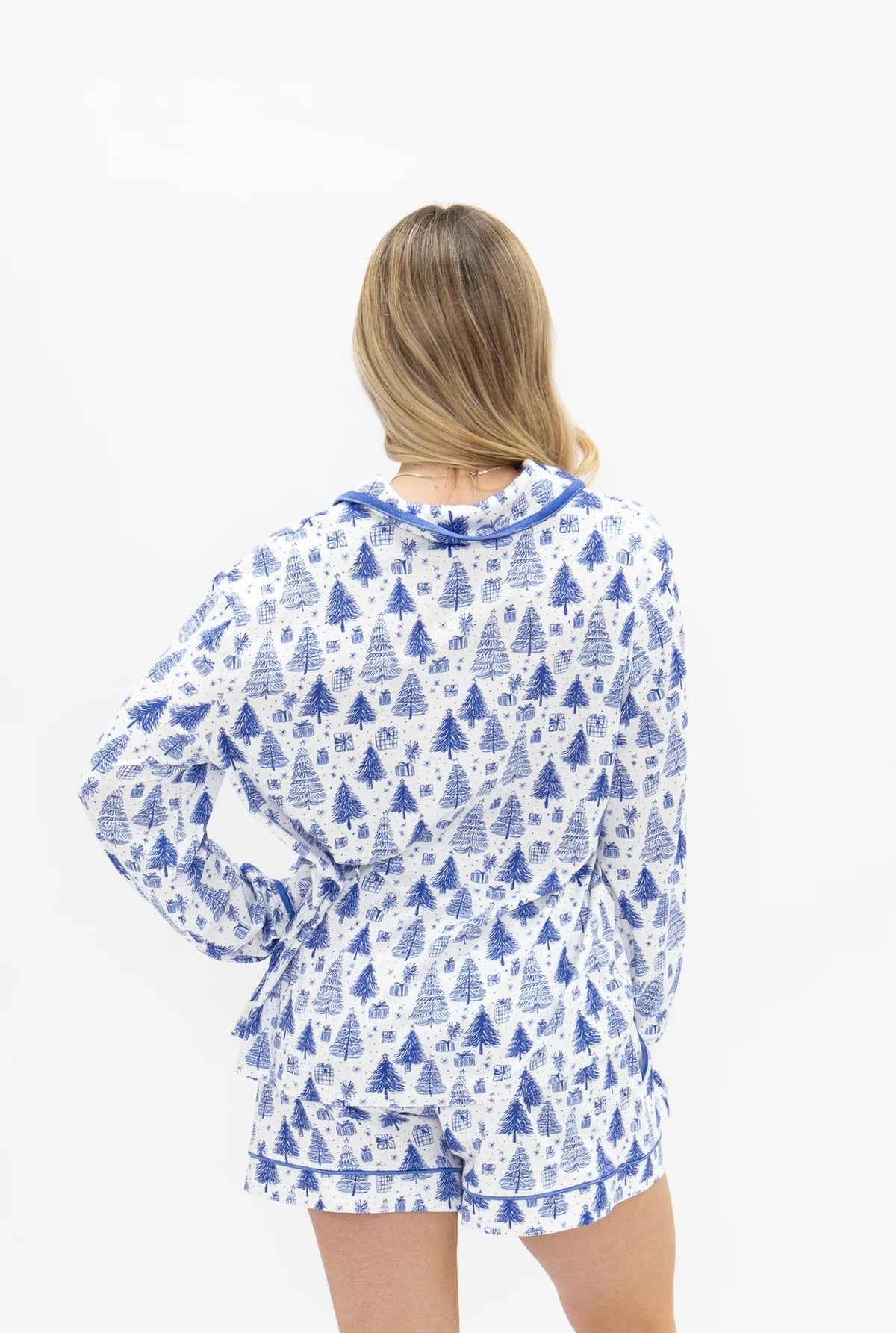 9312L Grace + Emma Adult PJ Blue Trees Pajama Set Long Sleeve/Shorts 0