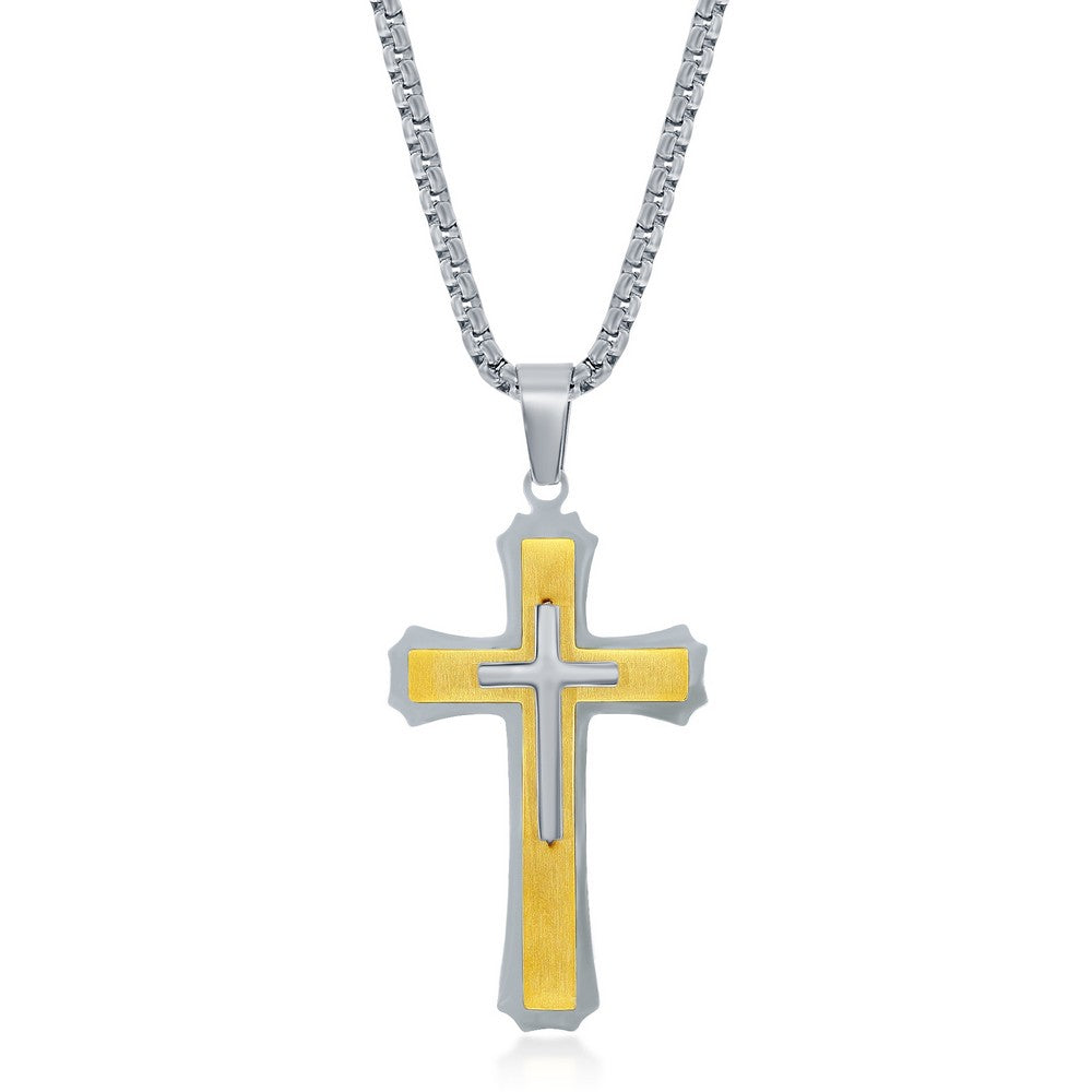 SL-7090 Stainless Steel Gold & Silver 3D Cross Necklace