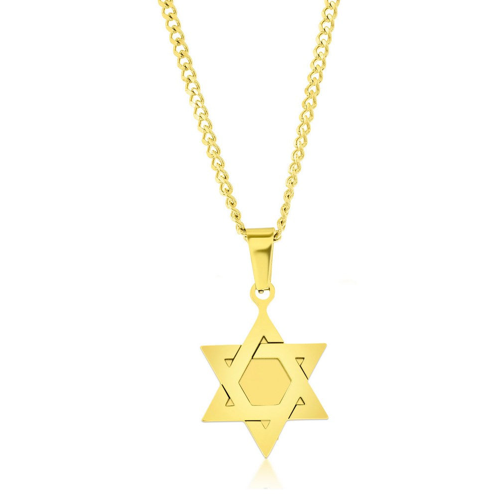 SL-7334 Stainless Steel Polished Star of David Necklace - Gold Plated