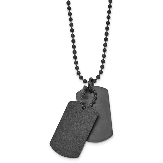 SRN2101-20 Chisel Stainless Steel Brushed and Laser Cut Black IP-plated Double Dog Tag on a 20 inch Ball Chain Necklace