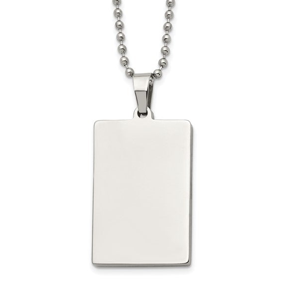 SRN2141-24 Stainless Steel Brushed and Polished Square 4mm Rvsble Dog Tag Necklace