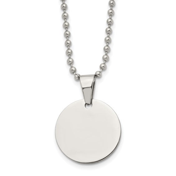 SRN2333-24 Chisel Stainless Steel Brushed and Polished Reversible Round 2mm Dog Tag on a 24 inch Ball Chain Necklace