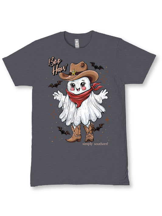 SS-BOO-IRONHTHR Simply Southern Women's Boo Haw Ghost T-Shirt Iron Heather 0